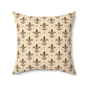 Fleur De Lis Throw Pillow, Spring, Easter, Tan Throw Pillow, Cottagecore, Antique Style, French Country Chic, Farmhouse Decor, Vintage Style