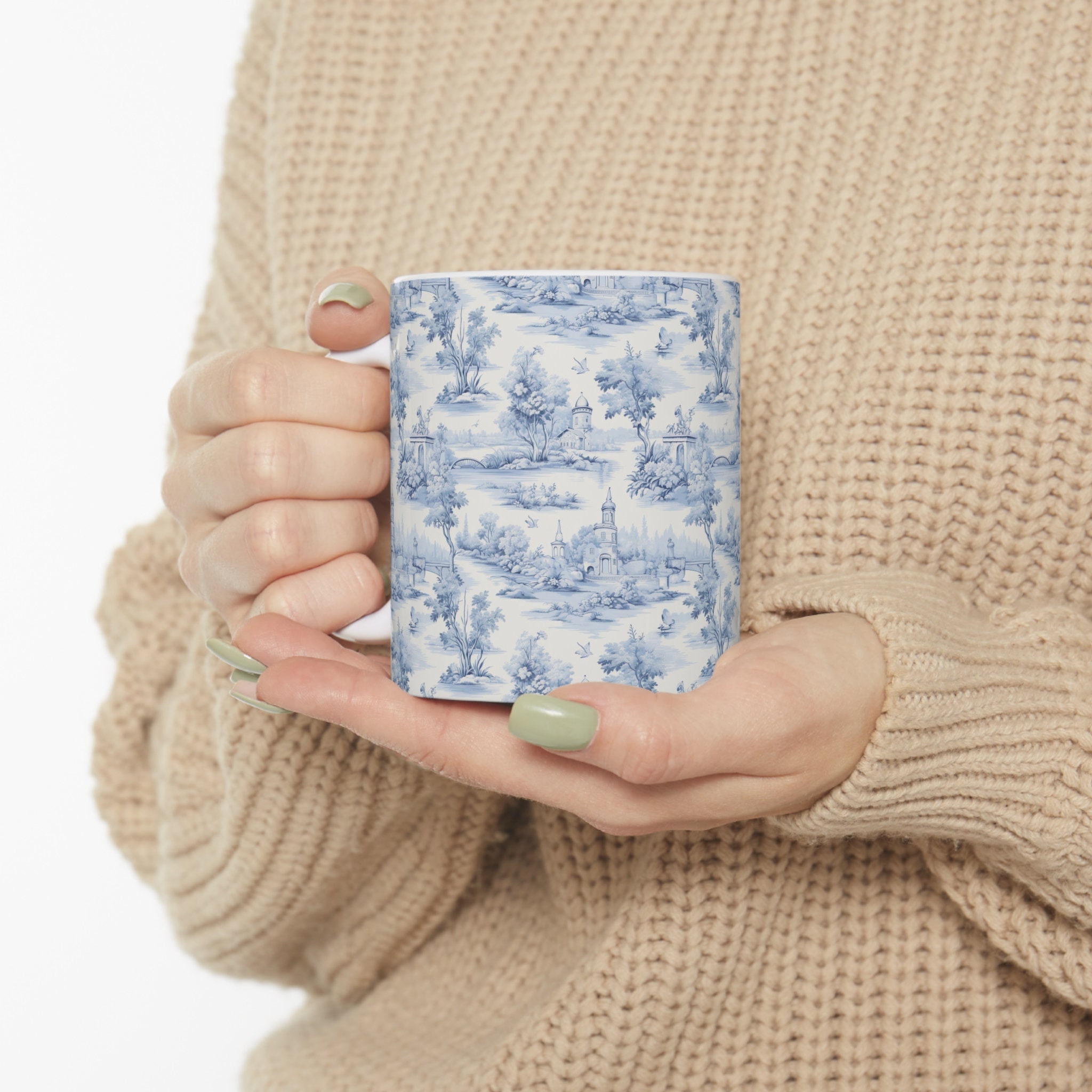 Blue Toile Mug, Chinoiserie, Fall, Christmas Gift, French Chic, Cottagecore, Antique Style, Birthday, Baby Shower Gift, Pastel, Farmhouse