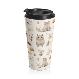Fall Cats Travel Mug, Autumn Travel Mug, Cute Fall Tumbler, Thanksgiving Gift, Birthday Gift, Housewarming Gift, Cat Lover
