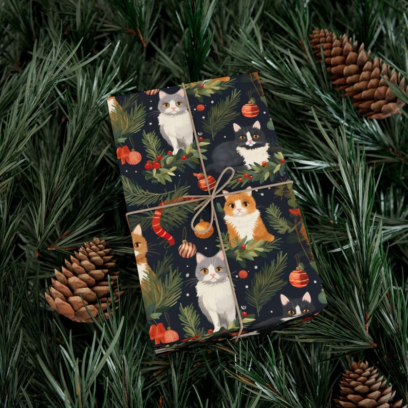 Christmas Cats Gift Wrapping Paper, Christmas Stationary, Gift Wrap