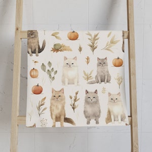 Fall Cats Bathroom Hand Towel, Cat Print Bathroom Hand Towel, Thanksgiving Decor, Cute, Cat Towel, Cat Decor, Cat Lover, Halloween, Autumn
