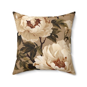 Vintage-Stil-Wurfkissen, gemütliches Wohndekor, Frühlingsdekoration, Antik-Stil-Wurfkissen, Tan-Wurfkissen, Blumen-Wurfkissen, Pfingstrosen