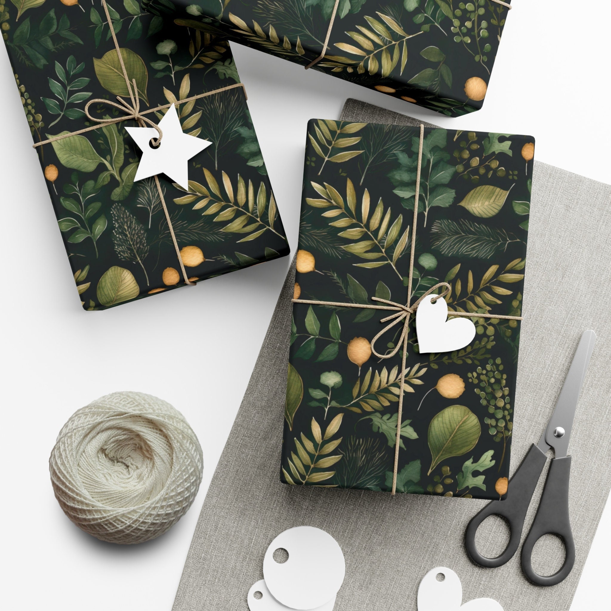 Fall Wrapping Paper, Christmas Wrapping Paper, Dark Green, Thanksgiving  Stationary, Festive, Earthy, Christmas, Farmhouse 