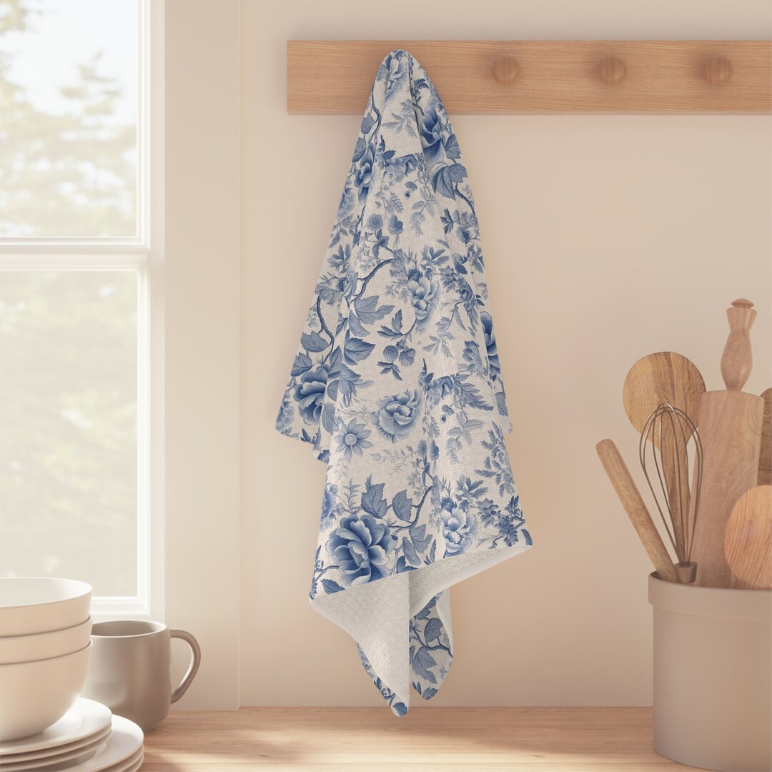 Blue Floral Kitchen Towel, Spring, Mothers Day, Kitchen Decor, Unique