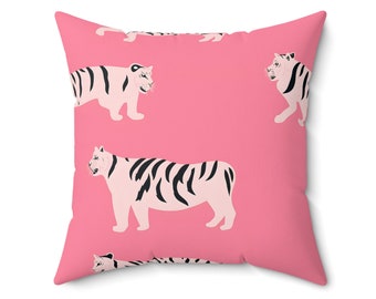 Tiger Pillow, Tiger Decor, Spring Pillow, Jungle Decor, Pink Throw Pillow, College Apartment, Dorm Decor, For Her, Birthday, Teen Room
