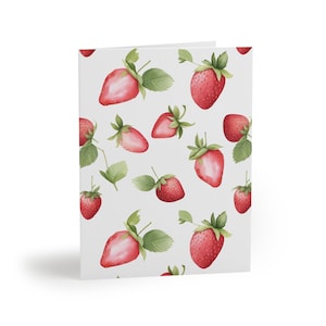 Cartes de voeux à imprimé fraises, Papeterie aux fraises de printemps, Pâques, Cartes de voeux vierges, Anniversaire d'enfants, Shower de bébé, Impression de fruits