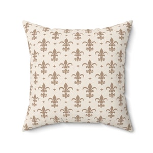 Fleur De Lis Throw Pillow, Spring, Easter, Tan Throw Pillow, Cottagecore, Antique Style, French Country Chic, Farmhouse Decor, Vintage Style