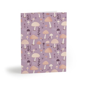 Cartes de voeux avec impression champignon, pastel, lavande, original, fantaisiste, cadeau d'anniversaire, papeterie champignon, cottagecore, cartes de voeux vierges