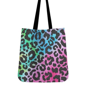 Rainbow Leopard Tote Bag Tie Die Rainbow Cheetah Print Bag Cute Hippie Rainbows Cloth Tote Bags Boho Safari Animal Patterns Totes Satchel