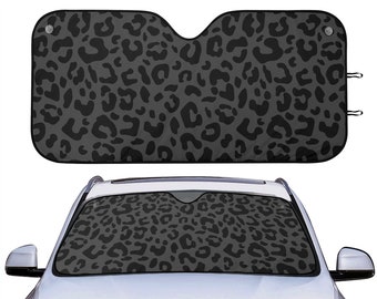 Black Leopard Car Sunshade for Vehicle Black & Grey Auto Sun Shade Gift for Her Cute Cheetah Print Windshield Screen Safari Animal Pattern