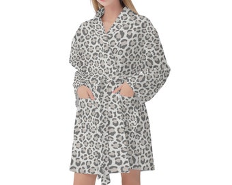 grey leopard print dressing gown Fleece Animal Print Long Dressing Gown