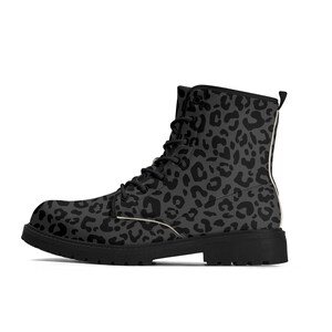 Black Leopard Boots Faux Leather Womens Cheetah Pattern Black Outsole Boot for Her Black & Grey Leopard Print Goth Docs style Boots image 4