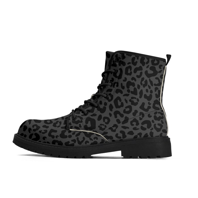Black Leopard Boots Faux Leather Womens Cheetah Pattern Black Outsole Boot for Her Black & Grey Leopard Print Goth Docs style Boots image 4