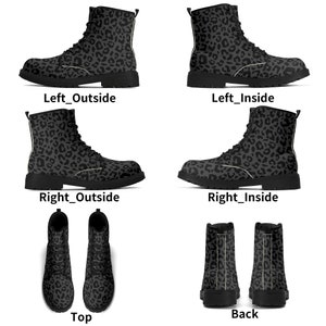 Black Leopard Boots Faux Leather Womens Cheetah Pattern Black Outsole Boot for Her Black & Grey Leopard Print Goth Docs style Boots image 3