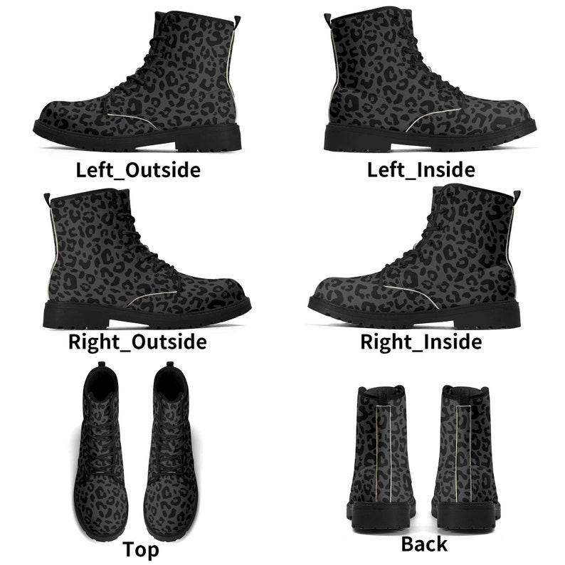 Black Leopard Boots Faux Leather Womens Cheetah Pattern Black Outsole Boot for Her Black & Grey Leopard Print Goth Docs style Boots image 3