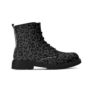 Black Leopard Boots Faux Leather Womens Cheetah Pattern Black Outsole Boot for Her Black & Grey Leopard Print Goth Docs style Boots image 7