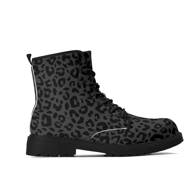 Black Leopard Boots Faux Leather Womens Cheetah Pattern Black Outsole Boot for Her Black & Grey Leopard Print Goth Docs style Boots image 7