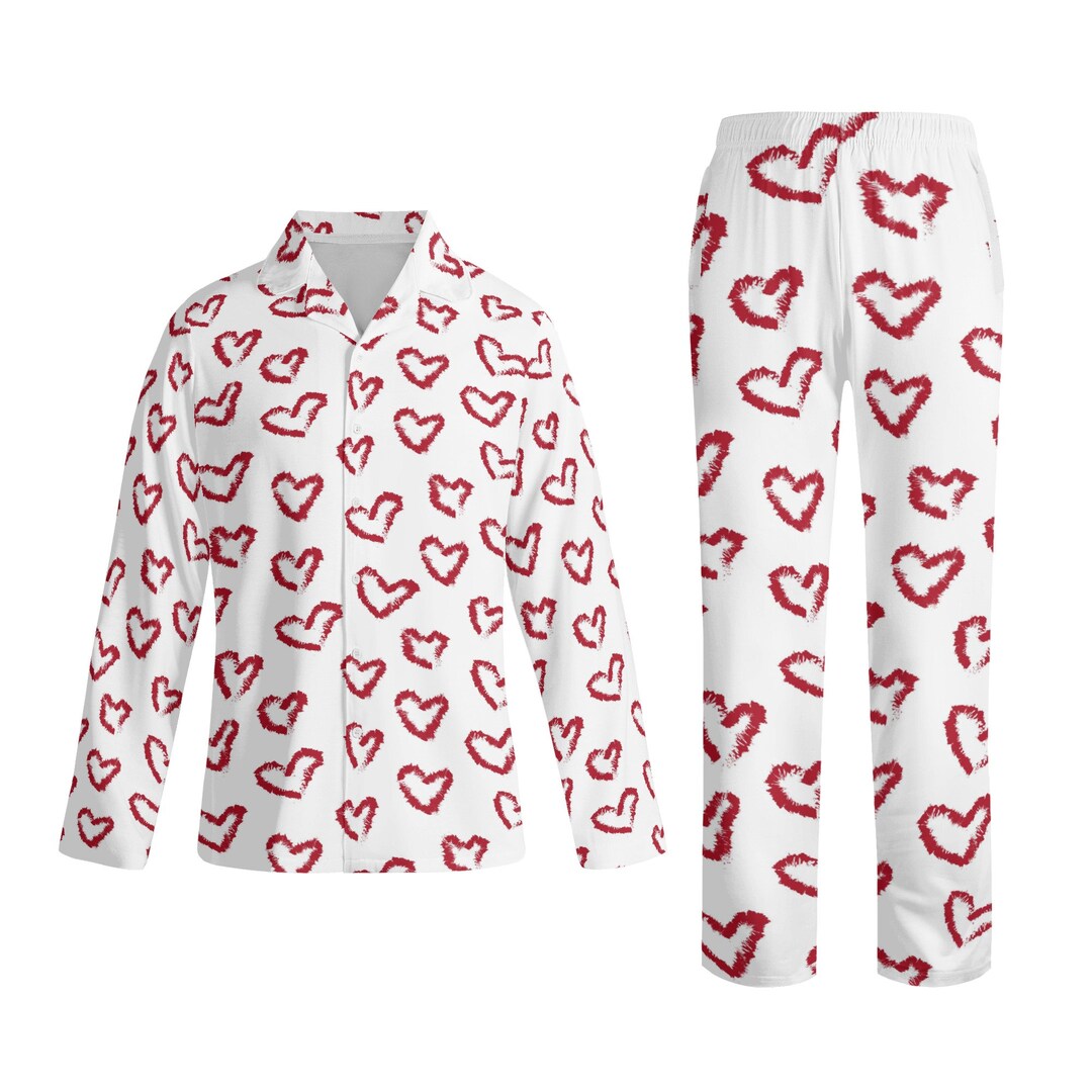 Red Leopard Hearts Pajamas 2 Piece Set Cute Leopard Print Long-sleeve