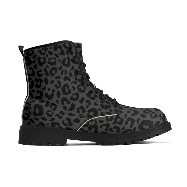 Black Leopard Boots Faux Leather Womens Cheetah Pattern Black Outsole Boot for Her Black & Grey Leopard Print Goth Docs style Boots image 5