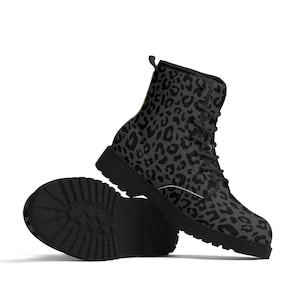 Black Leopard Boots Faux Leather Womens Cheetah Pattern Black Outsole Boot for Her Black & Grey Leopard Print Goth Docs style Boots image 1