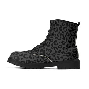 Black Leopard Boots Faux Leather Womens Cheetah Pattern Black Outsole Boot for Her Black & Grey Leopard Print Goth Docs style Boots image 6