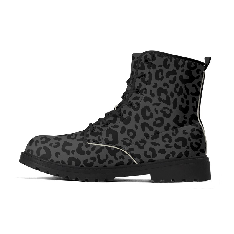 Black Leopard Boots Faux Leather Womens Cheetah Pattern Black Outsole Boot for Her Black & Grey Leopard Print Goth Docs style Boots image 6