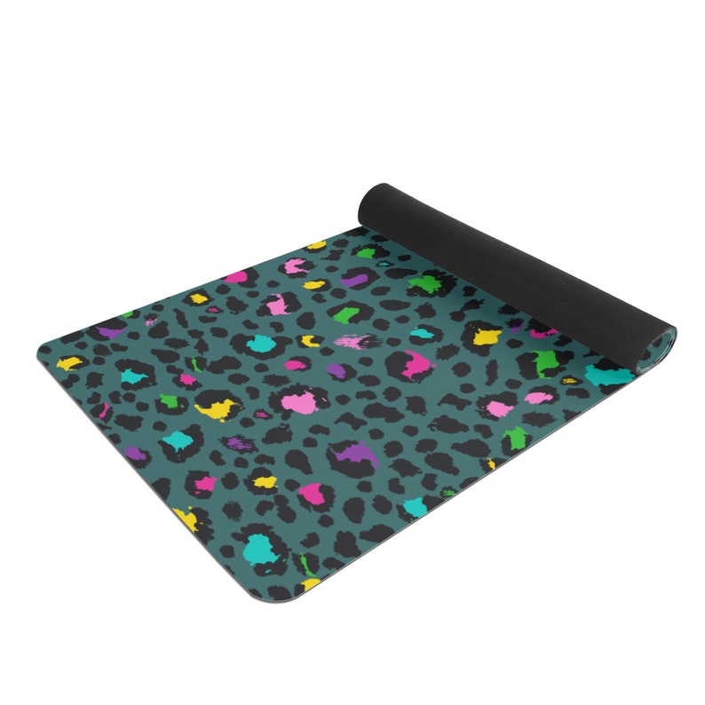 Teal Leopard Print Yoga Mat Cheetah Prints 4mm Pilates Premium Rubber Yoga Mat Gift for Men