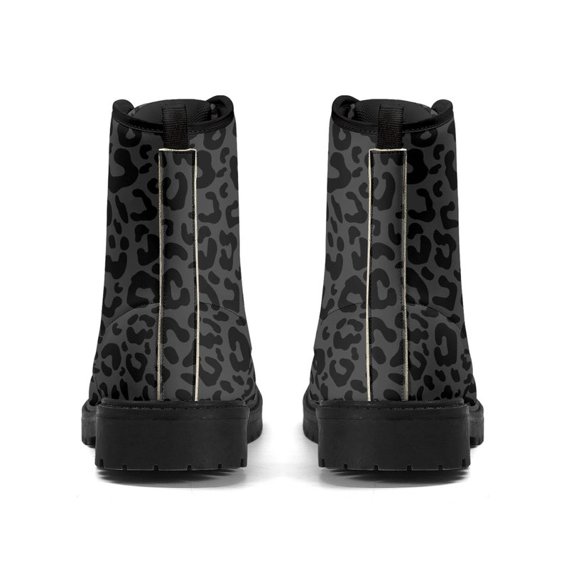 Black Leopard Boots Faux Leather Womens Cheetah Pattern Black Outsole Boot for Her Black & Grey Leopard Print Goth Docs style Boots image 9