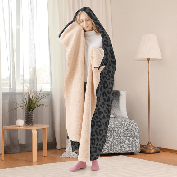 Black Leopard Hooded Blanket Cute Dark Grey and Black Cheetah Print Hoodie Blankets Comfy Gift for Animal Print Lover Soft Cuddle Comforter Etsy