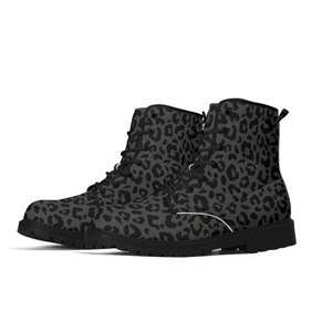 Black Leopard Boots Faux Leather Womens Cheetah Pattern Black Outsole Boot for Her Black & Grey Leopard Print Goth Docs style Boots image 2