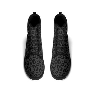 Black Leopard Boots Faux Leather Womens Cheetah Pattern Black Outsole Boot for Her Black & Grey Leopard Print Goth Docs style Boots image 8