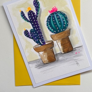 Tarjetas de Cactus Pintadas a mano - Pintura Decorativa artística (únicas)
