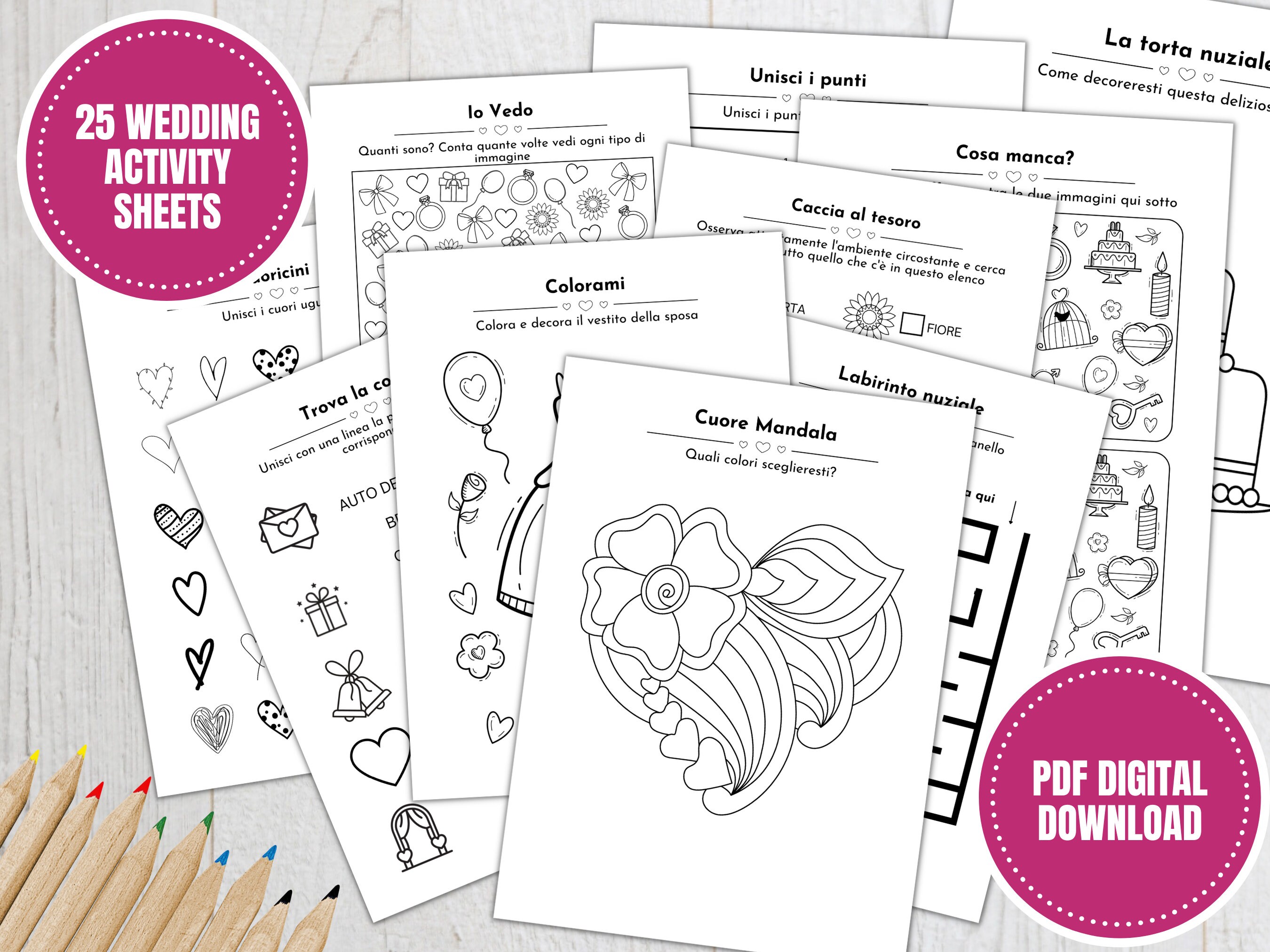 Wedding Bag Bimbi - Activity Book - Libro Attività Per Bambini Personalizzato Da Colorare - Kit Disegno Con Colori Per Matrimoni E Feste - Foto 4