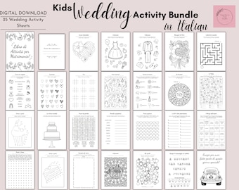Pacchetto di attività per bambini a tema matrimonio italiano / Giochi e attività stampabili / Download digitale