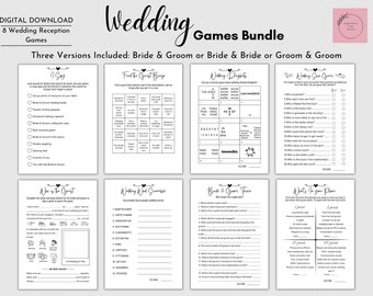 Può includere: Un pacchetto di giochi di matrimonio stampabili con otto giochi diversi. I giochi includono "I Spy", "Find the Guest Bingo", "Wedding Debuts", "Wedding Game", "Who is the Guest", "Wedding Word Scramble", "Bride & Groom Trivia" e "What's on Your Phone".