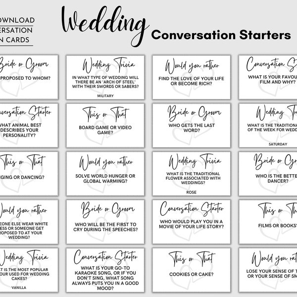 Wedding Table Trivia Game Cards for Guests | Fun Icebreakers & Conversation Starters | Wedding Party Entertainment