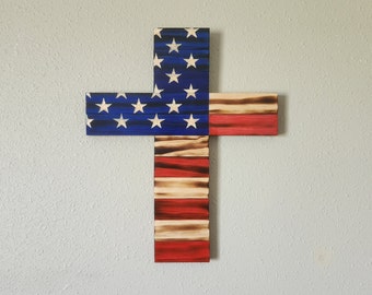 Wooden American Flag Cross