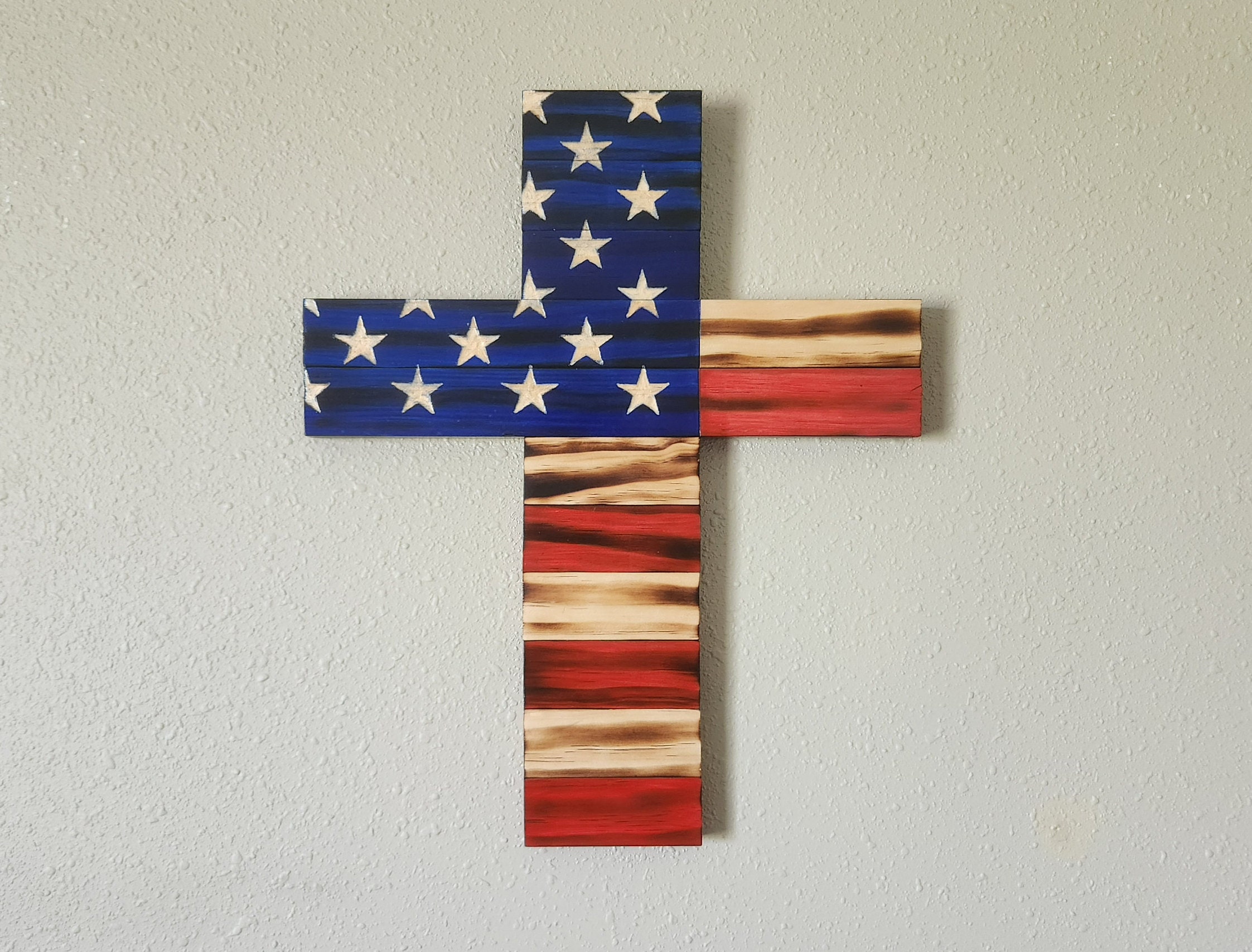 Wooden American Flag Cross Etsy