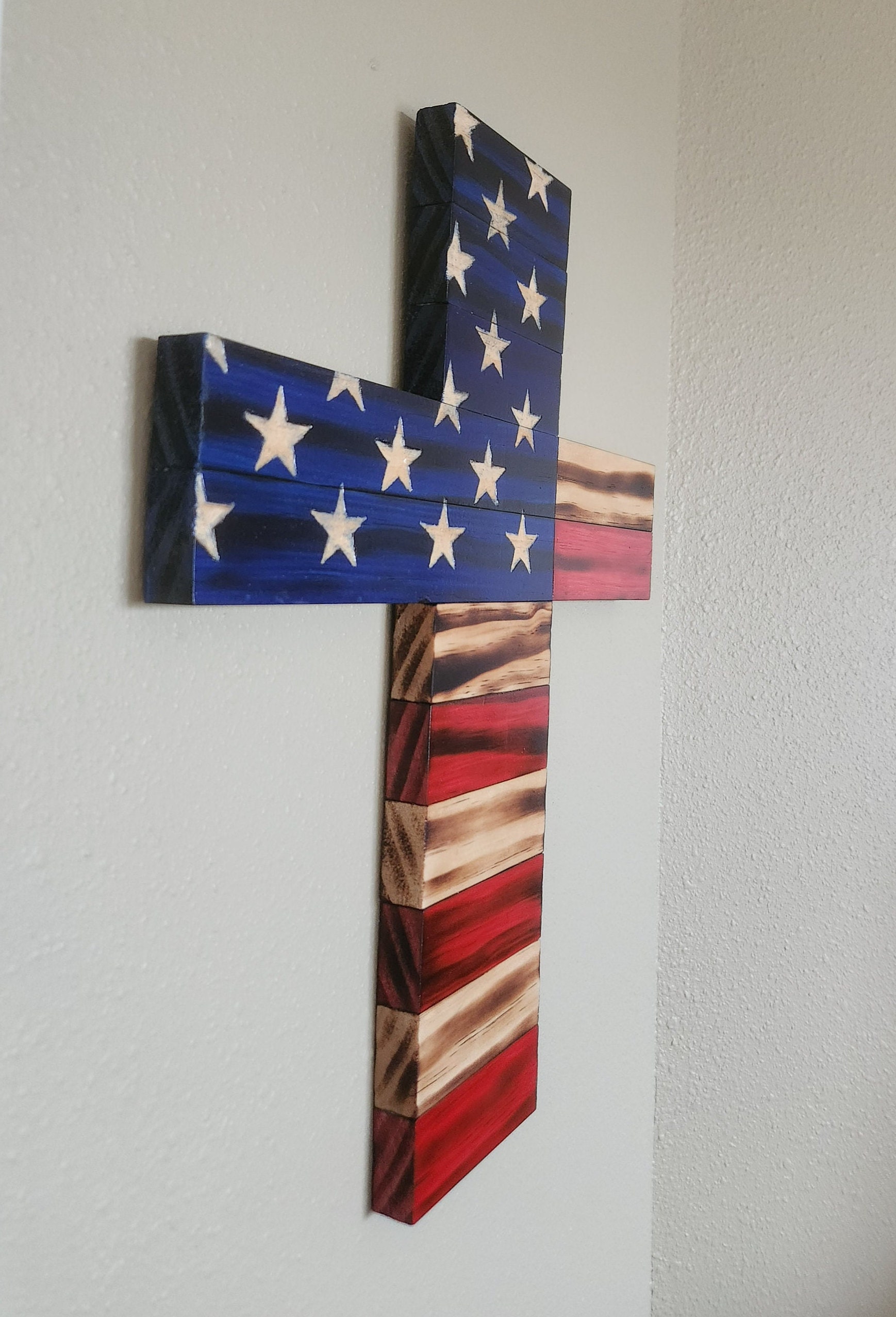 Wooden American Flag Cross Etsy