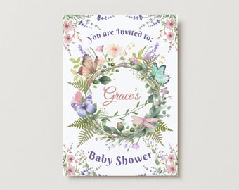 Invitación de baby shower Baby Shower Jardín de mariposas Invitación de baby shower digital Invitación digital para baby shower