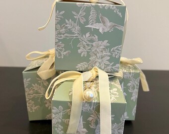 Handmade Floral Gift Box Set: Pearl & Ribbon Keepsake (Set of 2)