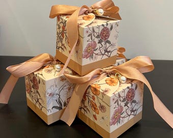 Handmade Floral Gift Box Set: Pearl & Ribbon Keepsake (Set of 2)