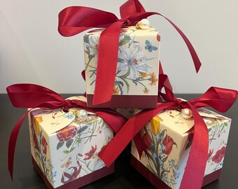 Handmade Floral Gift Box Set: Pearl & Ribbon Keepsake (Set of 2)