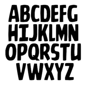 May include: Black and white alphabet letters in a bold, rounded font. The letters are arranged in three rows, with the first row being A-G, the second row being H-N, and the third row being O-Z.