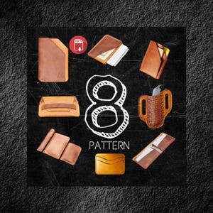 Conjunto de patrones de cuero, patrón en PDF, plantilla de billetera