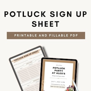 Potluck Sign Up Sheets: Druckbare und ausfüllbare PDF