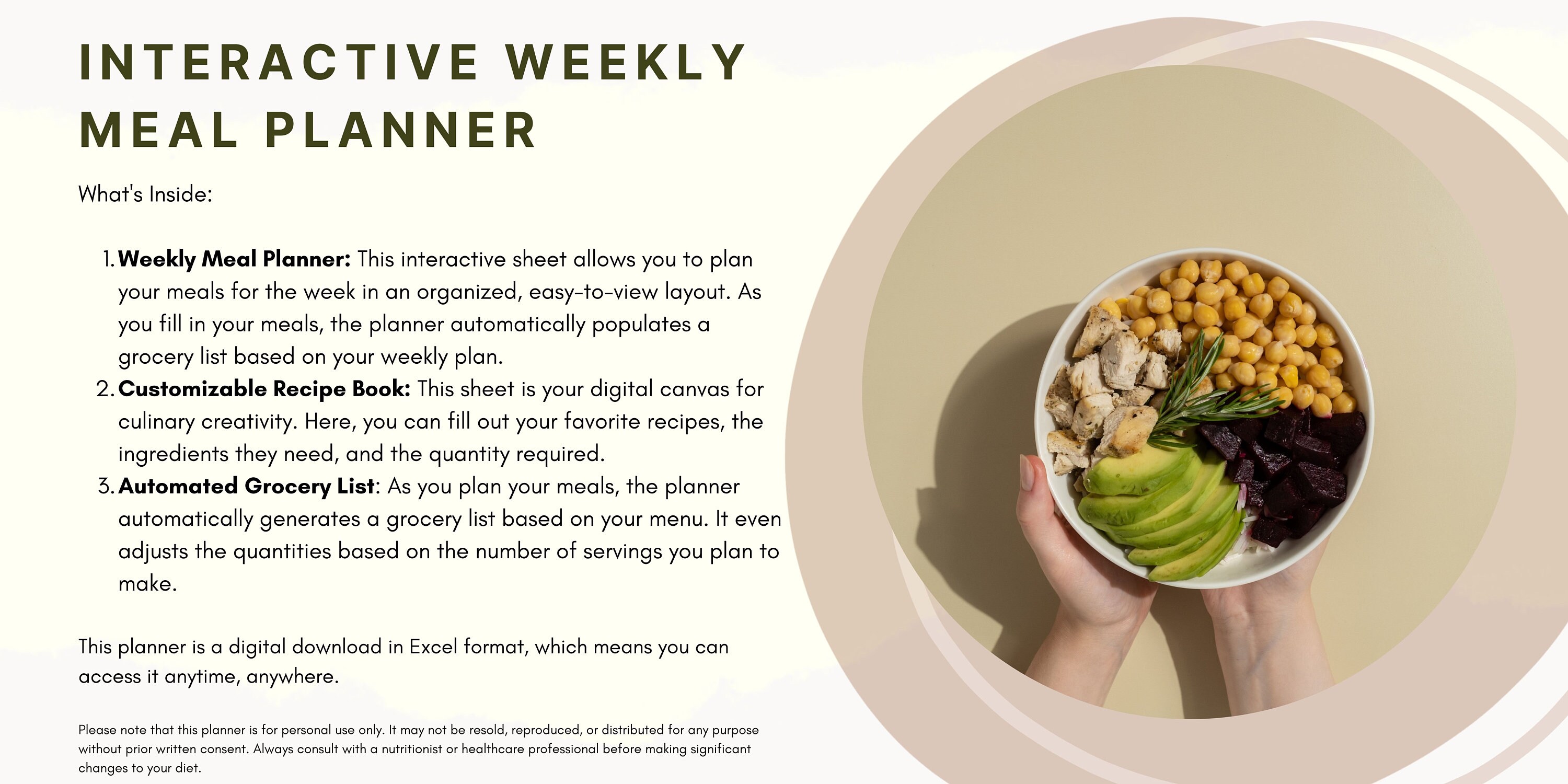 Interactive Excel Weekly Meal Planner With Automated Grocery List and ...