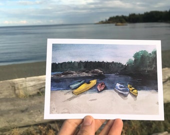 Beach Kayaks Postcard | 4x6" Art Print Postcard on Vellum Paper | Nature Postcard | Frameable Art