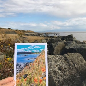 postale de coquelicots de bord de mer | Carte postale d'impression d'art 4 x 6 po. sur papier vélin | Carte postale nature | Art encadré