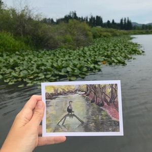 cormoran dans le marais cartes postales | Carte postale d'impression d'art 4x6" sur papier vélin | Carte postale de paysage | Art encadrable | Carte postale d'oiseau